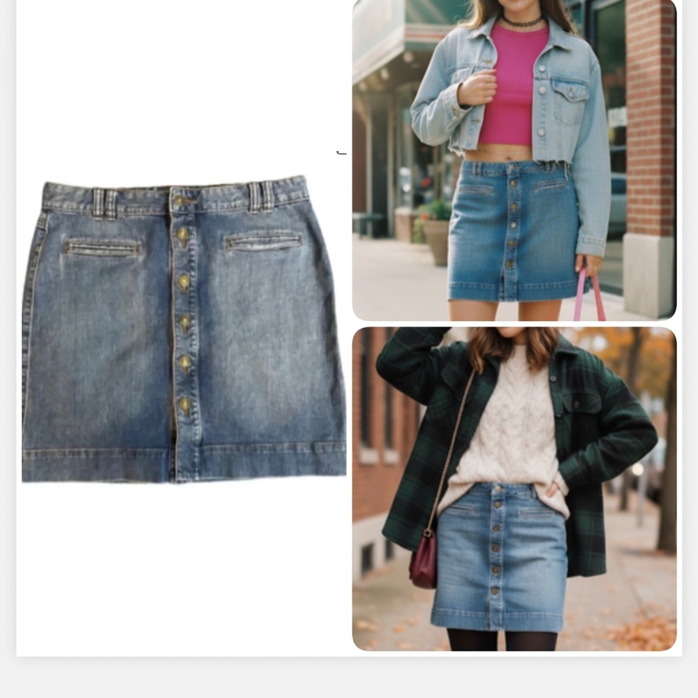 ANN TAYLOR loft blue jean denim button front‎ mini skirt size 4